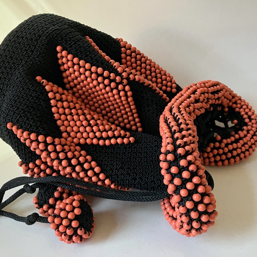 Unique Antique Beaded Pouch Drawstring Handbag - image 2